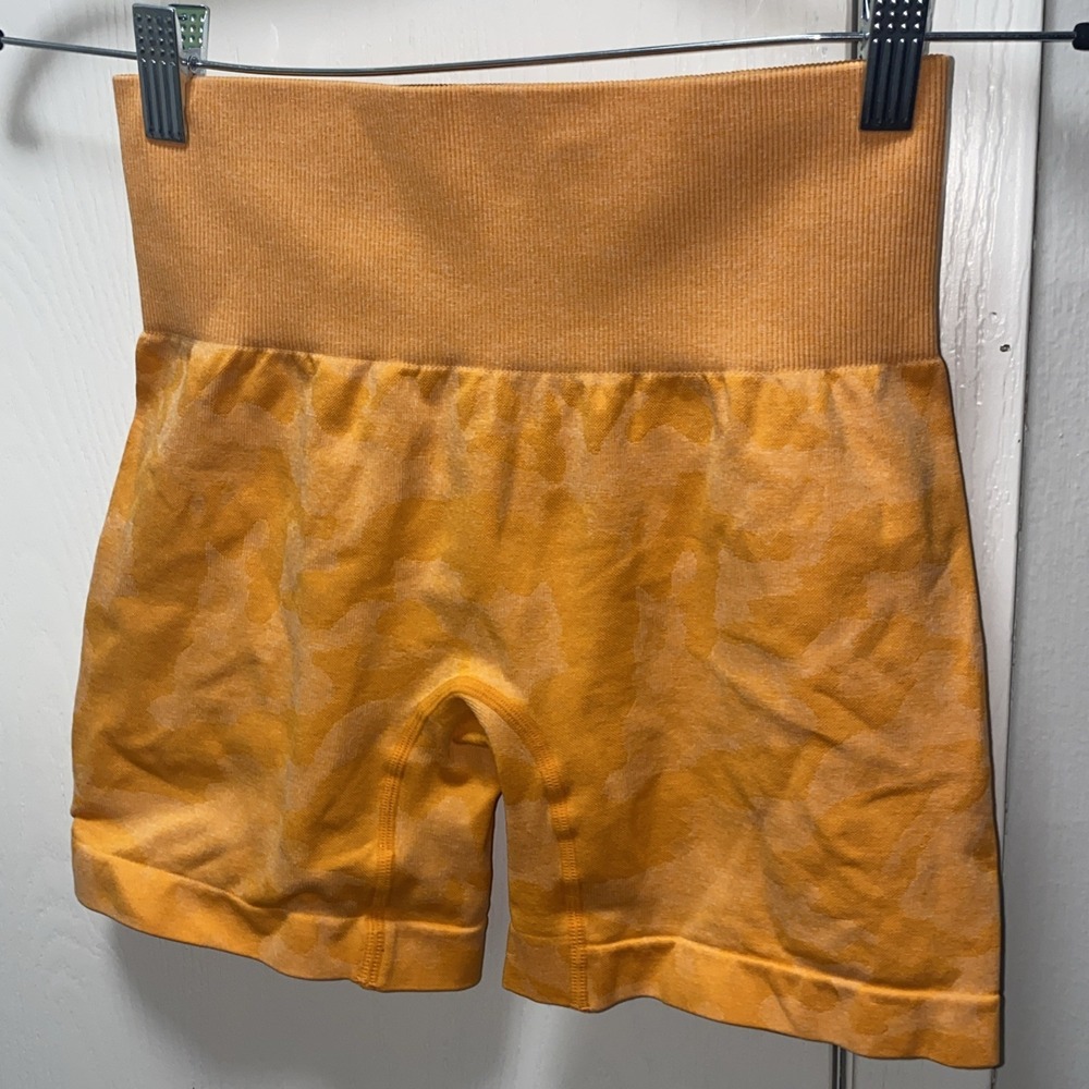 Gym Wolf Rare Orange Contour Camo Seamless Athletic Biker Shorts - Picture 6 of 7